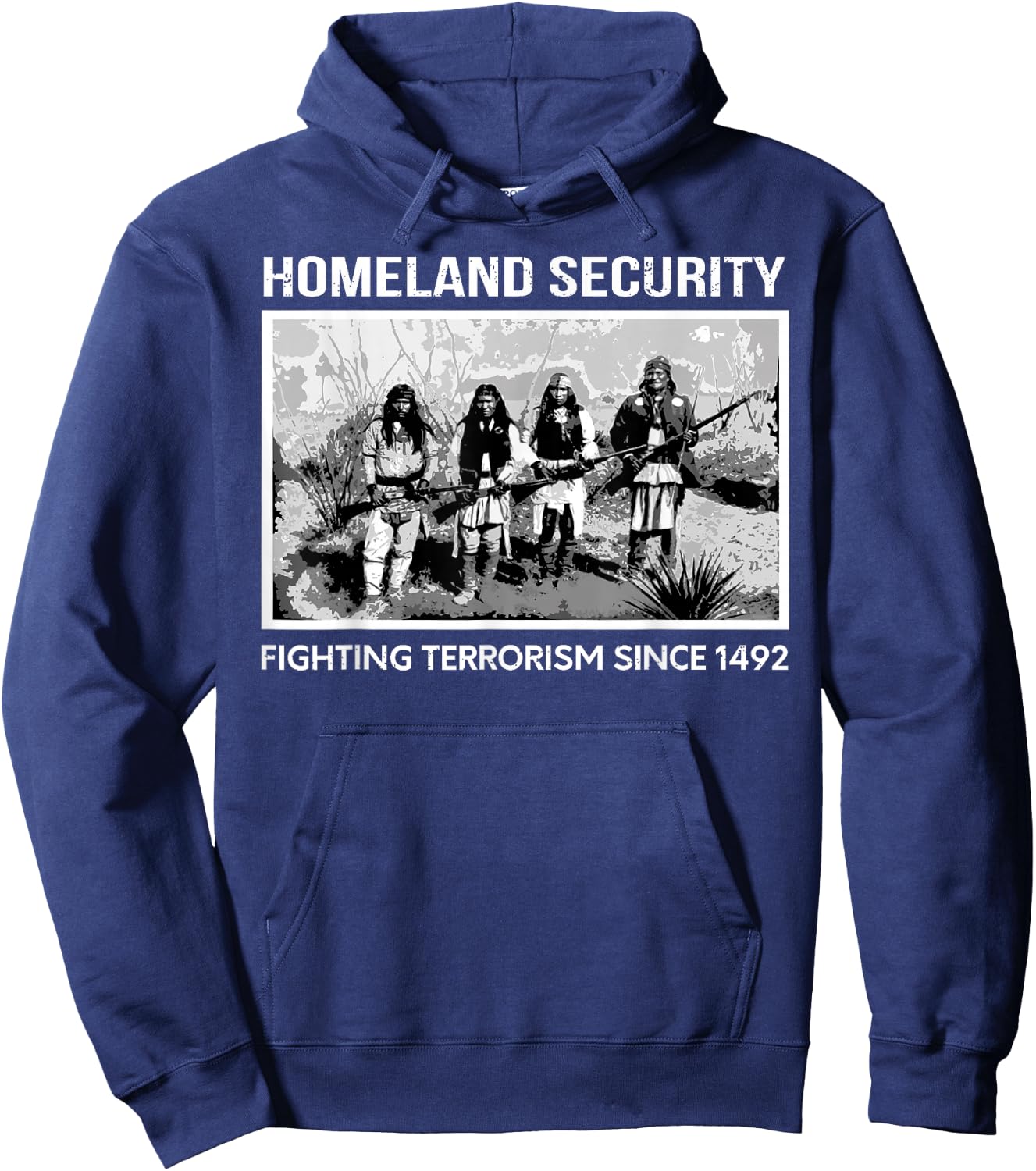 Native American Gift Homeland Security Fighting Terrorism Since 1942 Indian Guy's Adult X-Small Black Short Sleeve Classic Fit Hoodie - Hoodie | Navy