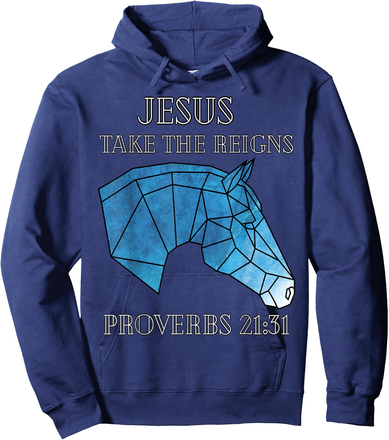 Cute Jesus Take The Reins Stained Glass Horse Hoodie - Hoodie | Navy