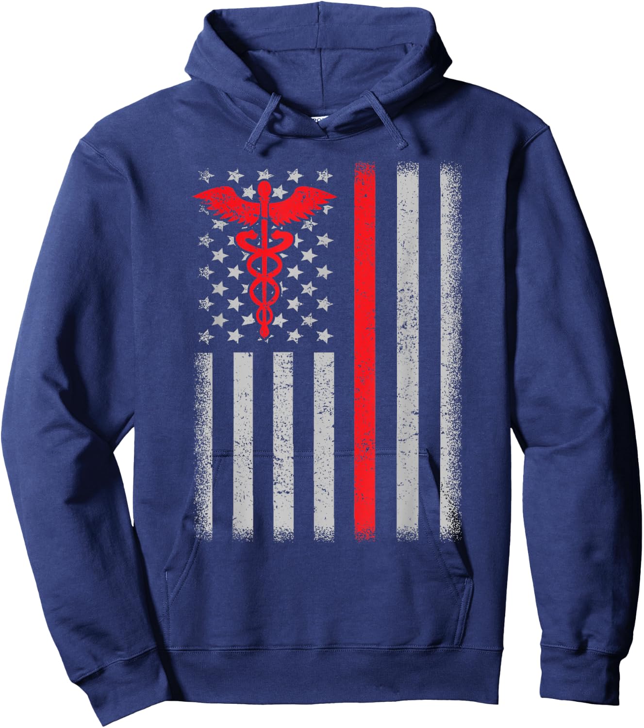 Nurse Thin Red Line Caduceus American Flag Hoodie - Hoodie | Navy