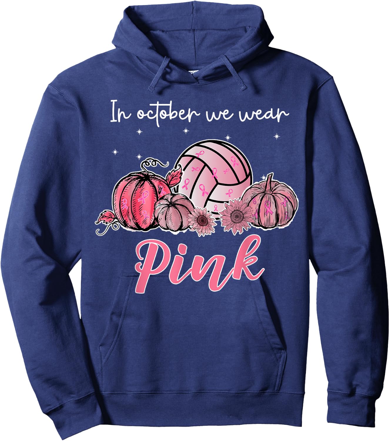 In October We Wear Pink Volleyball Breast Cancer Awareness Hoodie - Hoodie | Navy