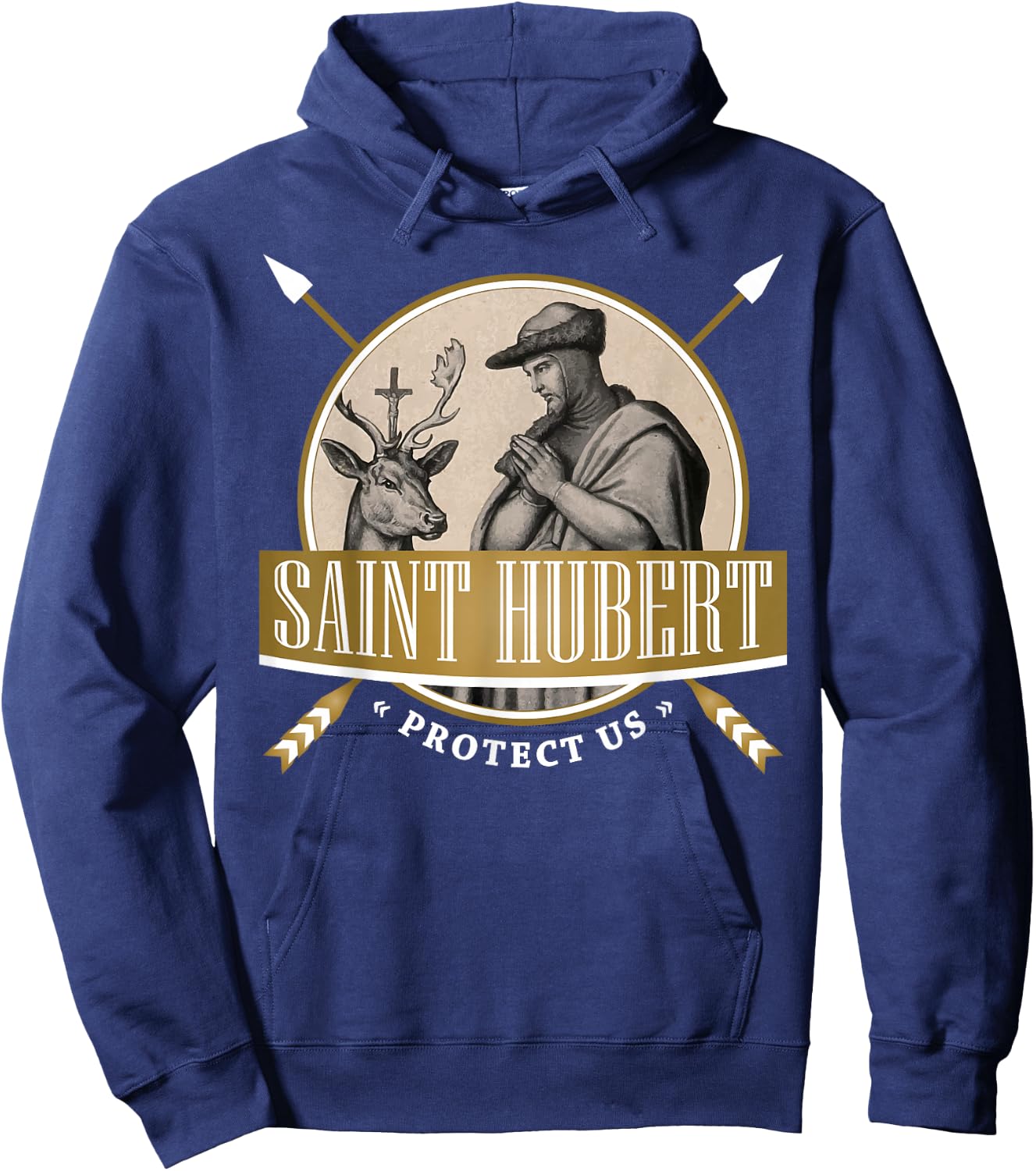 Hubert Hubertus Catholic Patron Saint of Hunters Bowhunter Hoodie - Hoodie | Navy