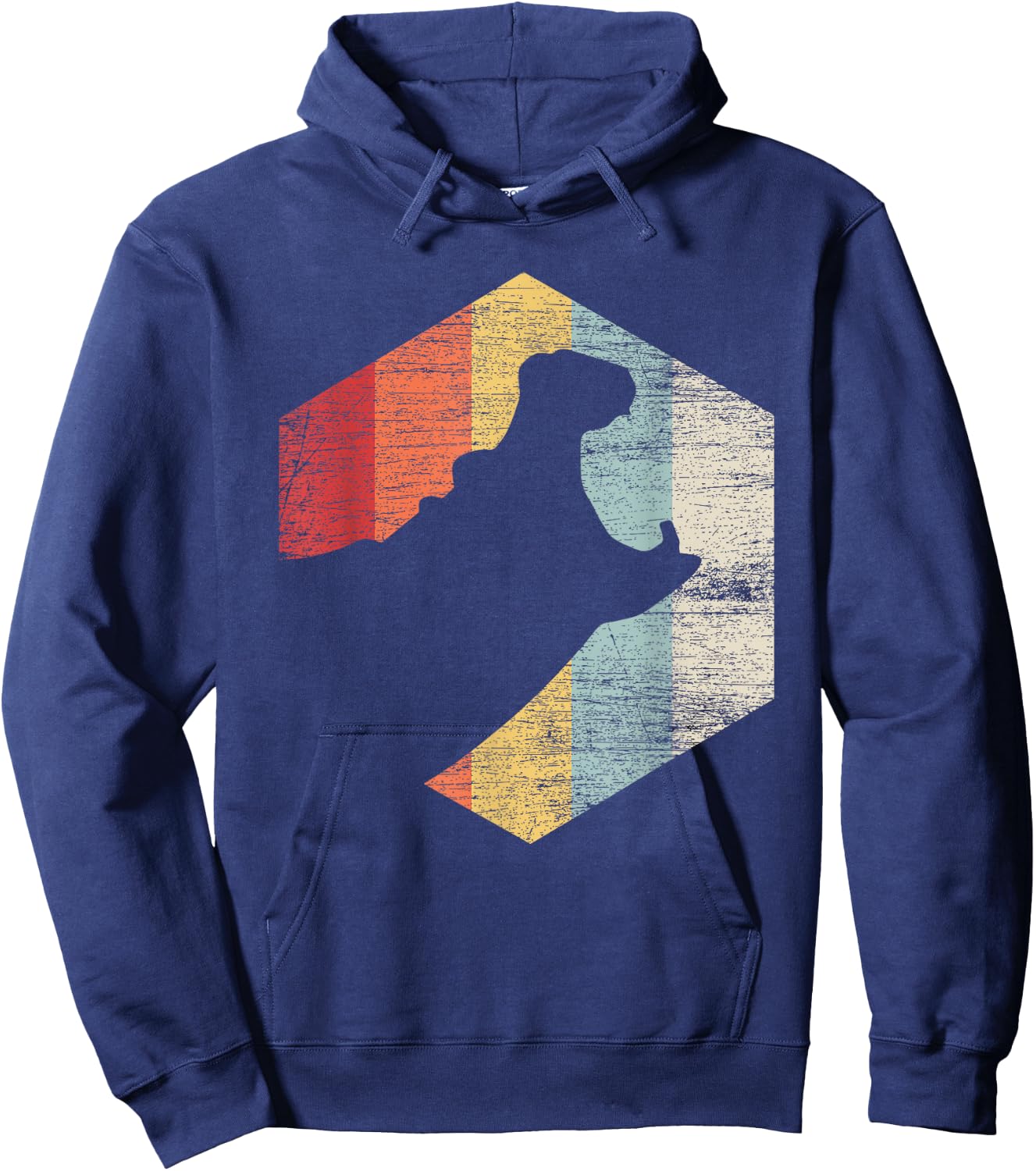 Retro Hippo - Black, Small, Classic Fit, Short Sleeve, Cotton 60% Polyester 40%, Adult, All Seasons, Animal Lovers, Hippo Enthusiasts, Birthday Gift Hoodie - Hoodie | Navy