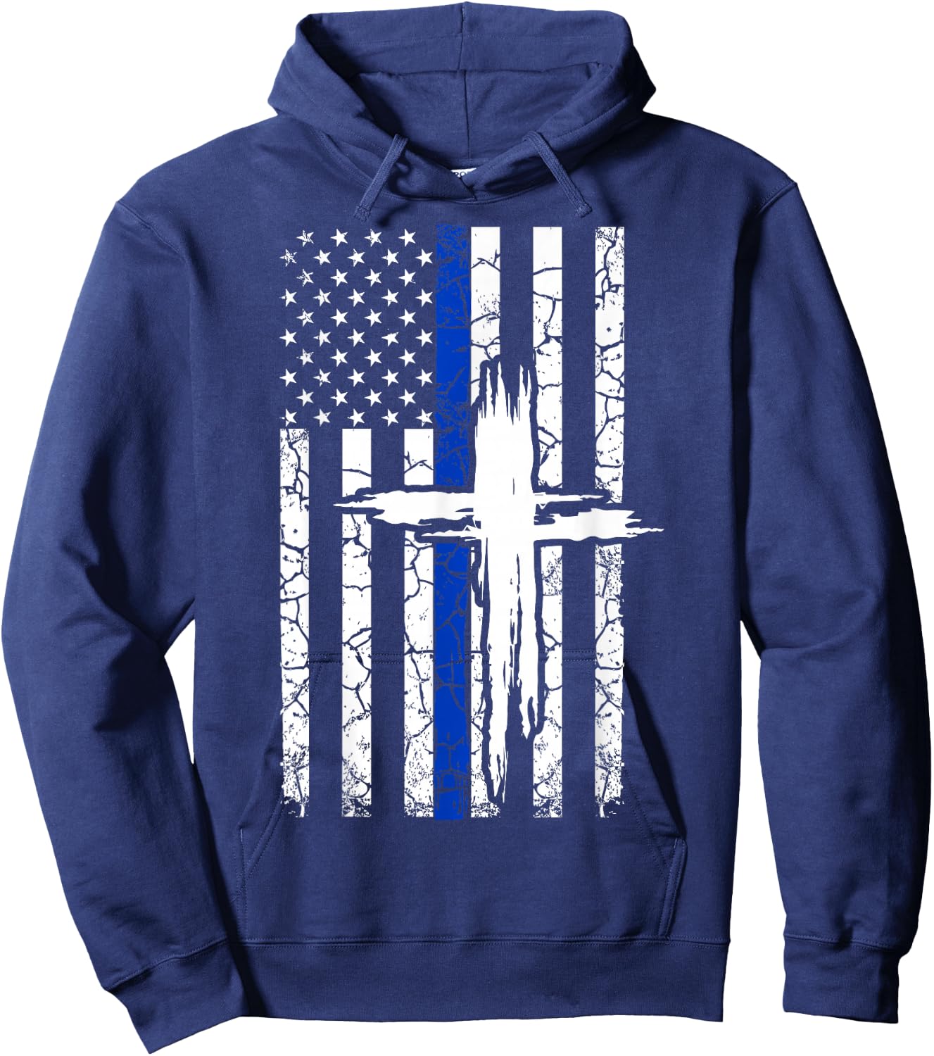Thin Blue Line T Shirt with a Cross for Policemen & Families Hoodie - Hoodie | Navy
