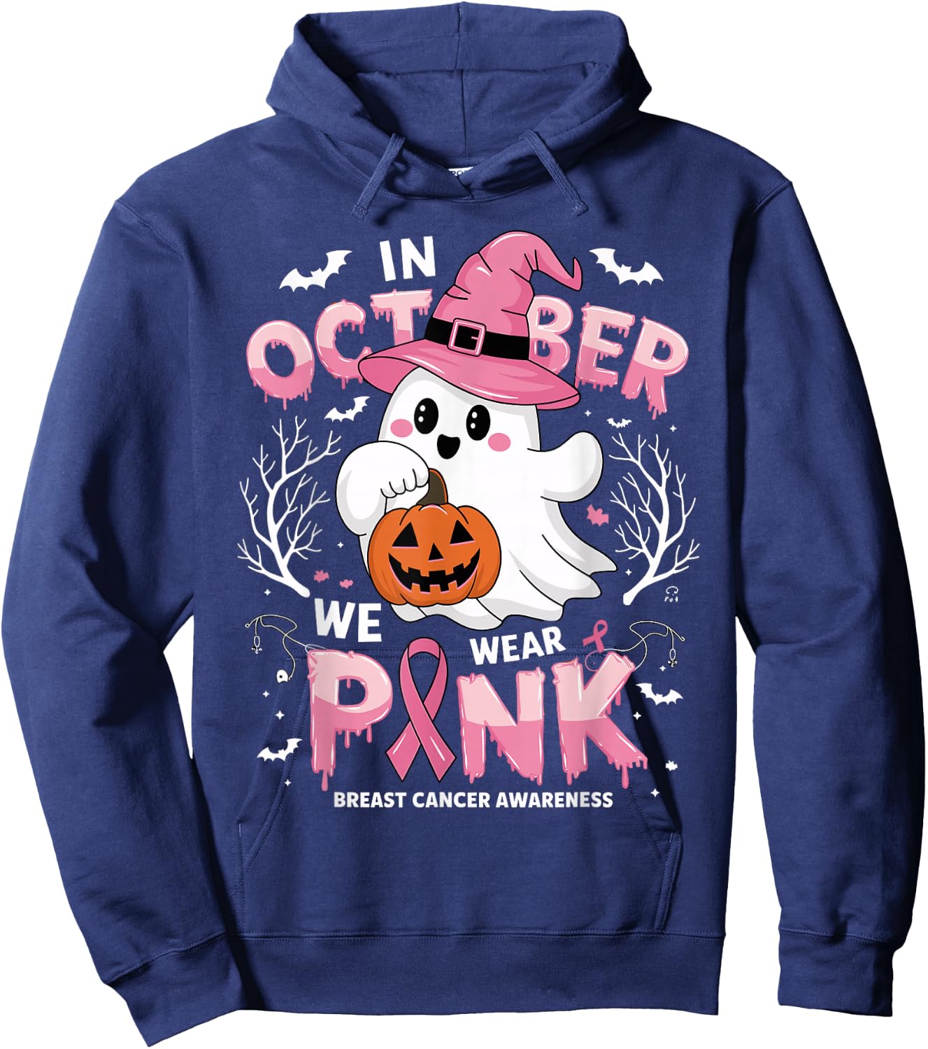 In October We Wear Pink shirt Ghost Breast Cancer Awareness Hoodie - Hoodie | Navy