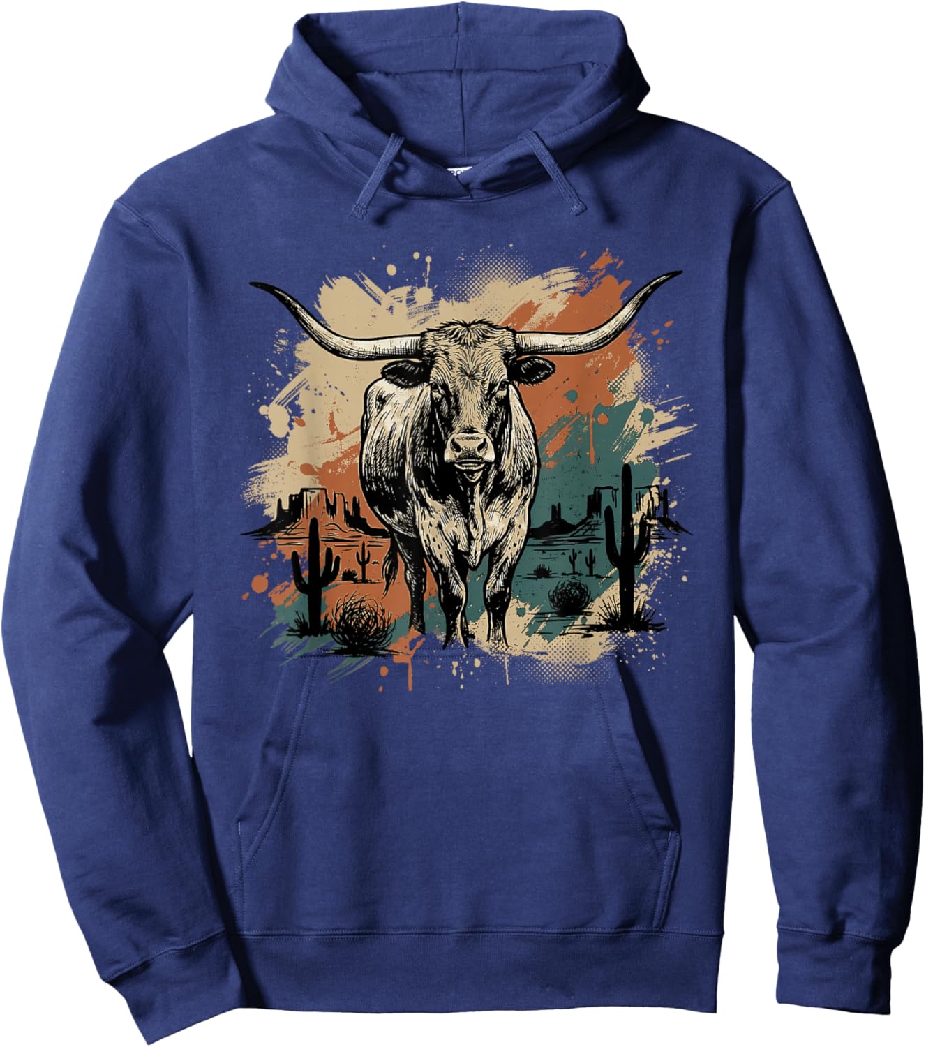 Western Longhorn Bull Vintage Cowboy Cowgirl Country Music Hoodie - Hoodie | Navy