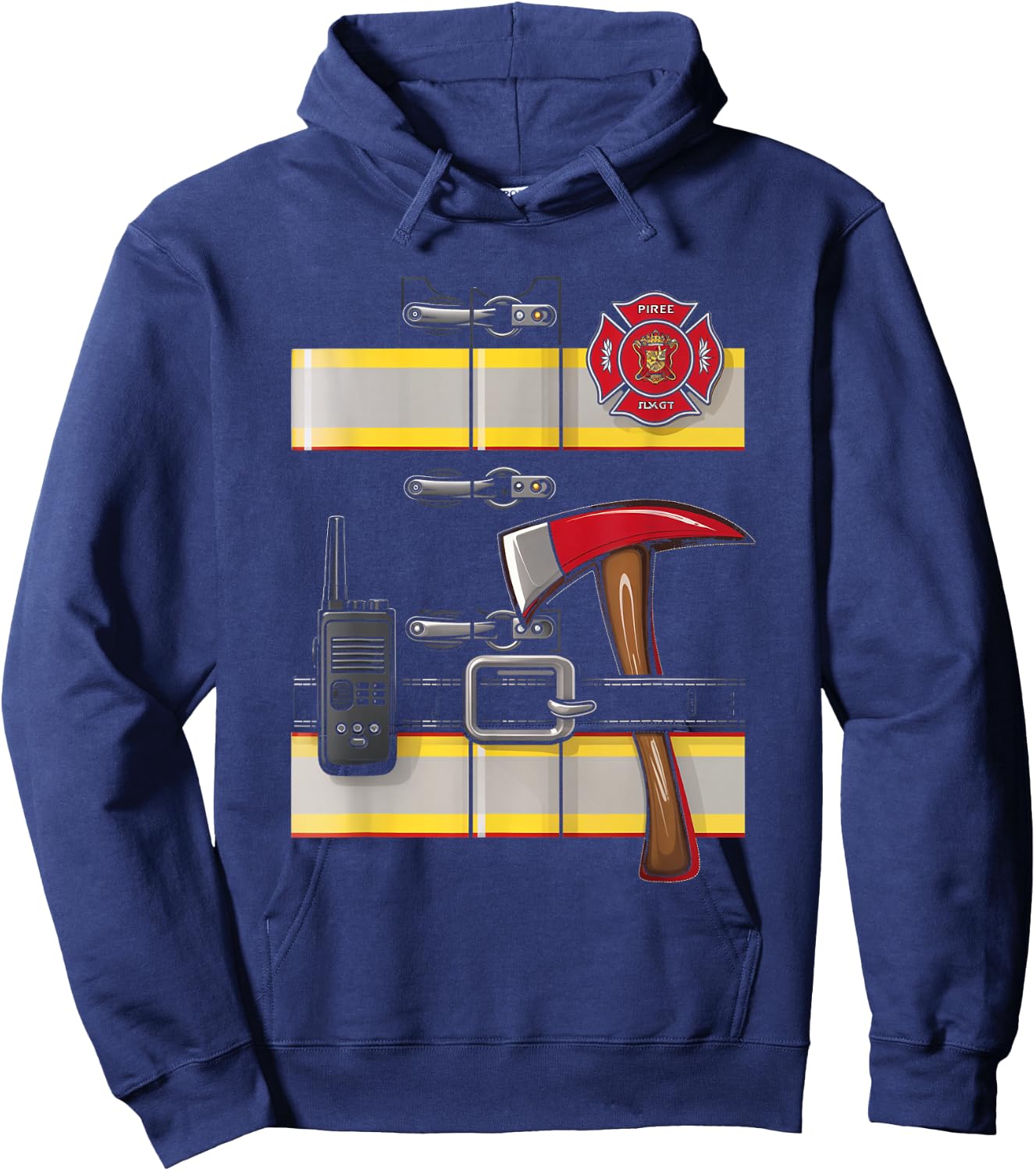 Firefighter Costume Fireman Uniform Axe Radio Halloween Hoodie - Hoodie | Navy