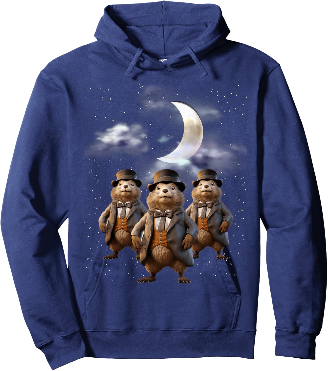 Funny Three Groundhog Moon 3 Groundhog Head Groundhog Day Hoodie - Hoodie | Navy