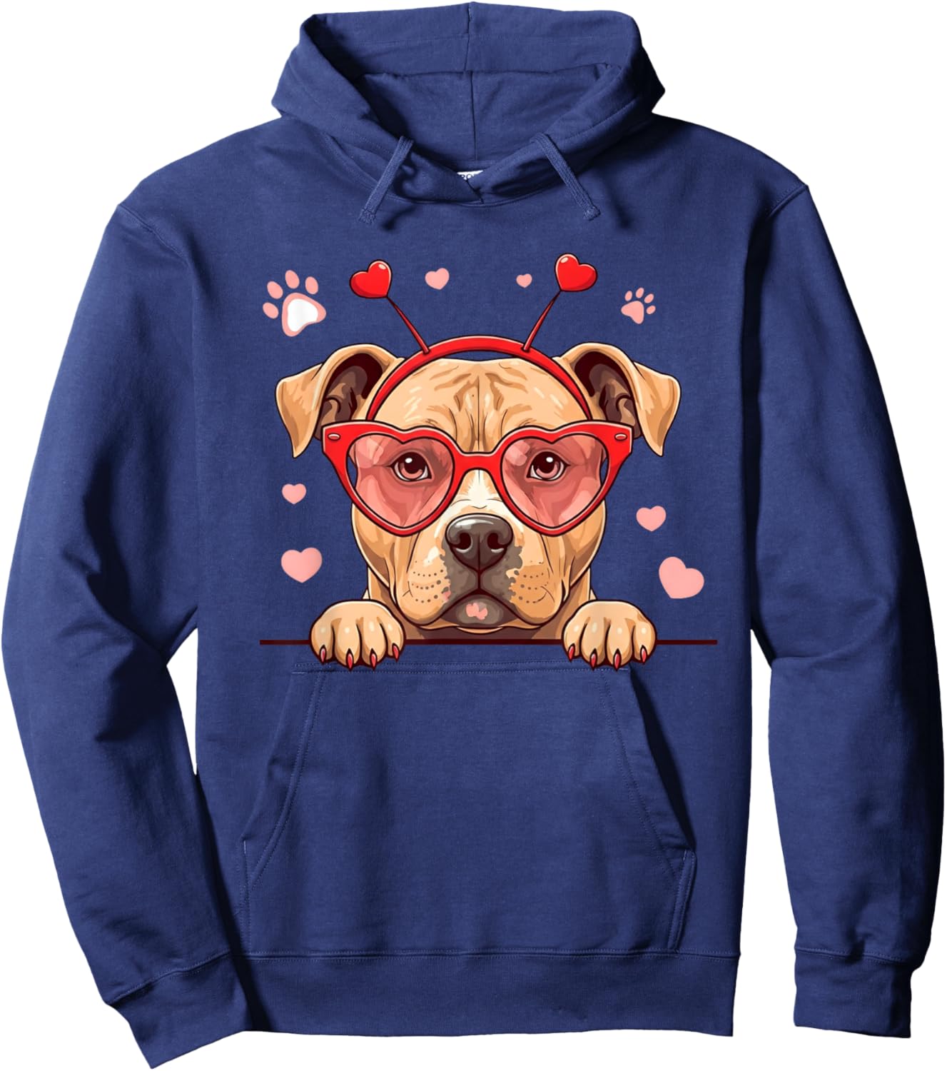 Funny Pitbull Dog Heart Headband Valentine Kids Hoodie - Hoodie | Navy