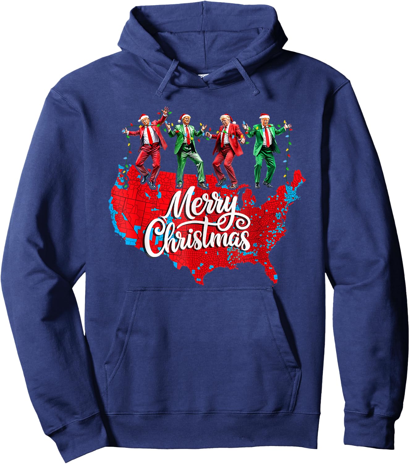 Trump Election Map Merry Christmas Holiday Santa Hat Xmas Hoodie - Hoodie | Navy
