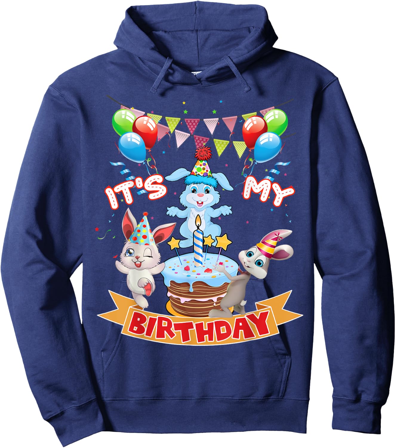 Cute It's My Birthday Bunny Rabbit Party Day Girls and Boys Hoodie - Hoodie | Navy