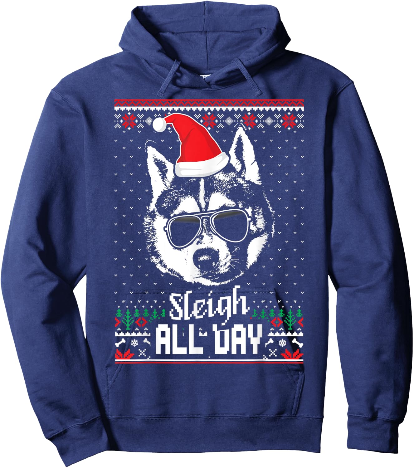 Sleigh all Day Funny Siberian Husky Christmas Hoodie - Hoodie | Navy