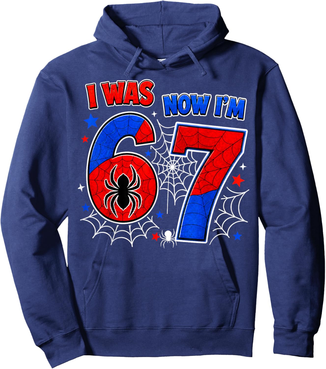 I was 6 Now I'm 7 Spider Web 7th Birthday Boys Girls Kids Hoodie - Hoodie | Navy