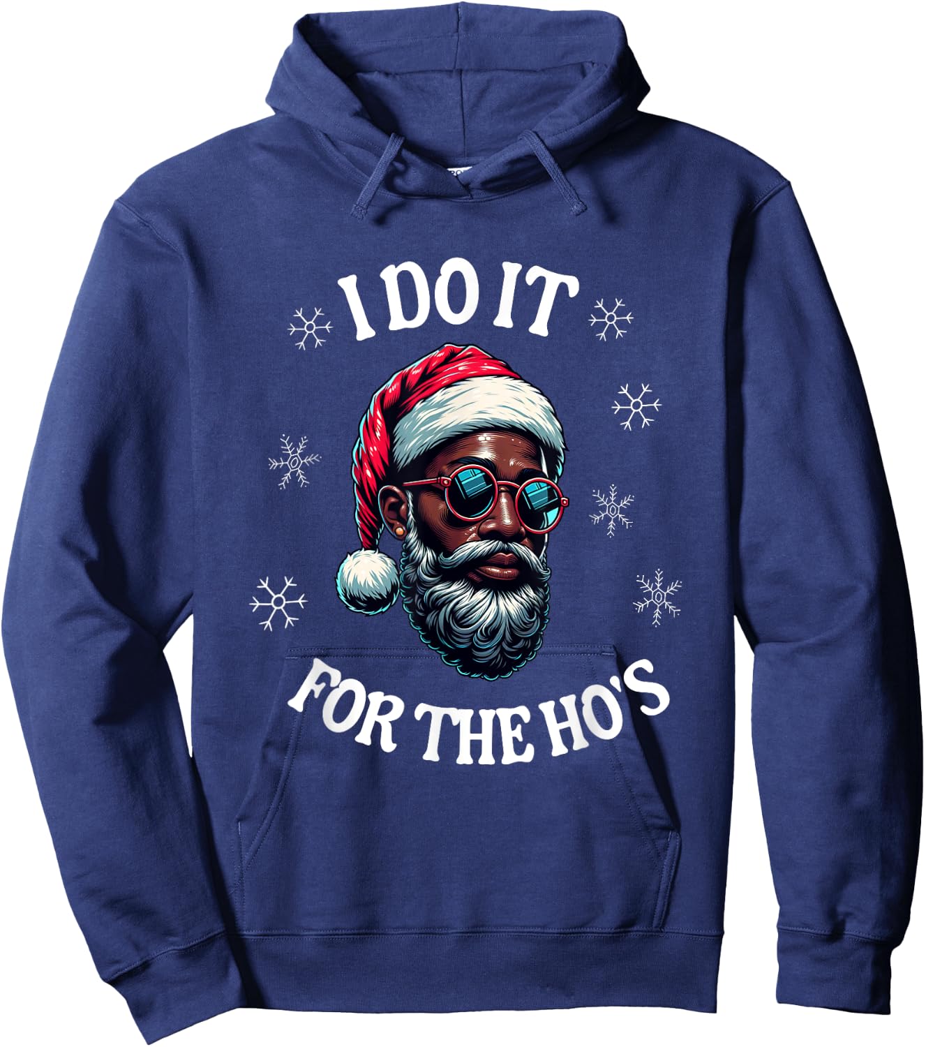 I Do It For The Hos African American Santa Black Christmas Hoodie - Hoodie | Navy