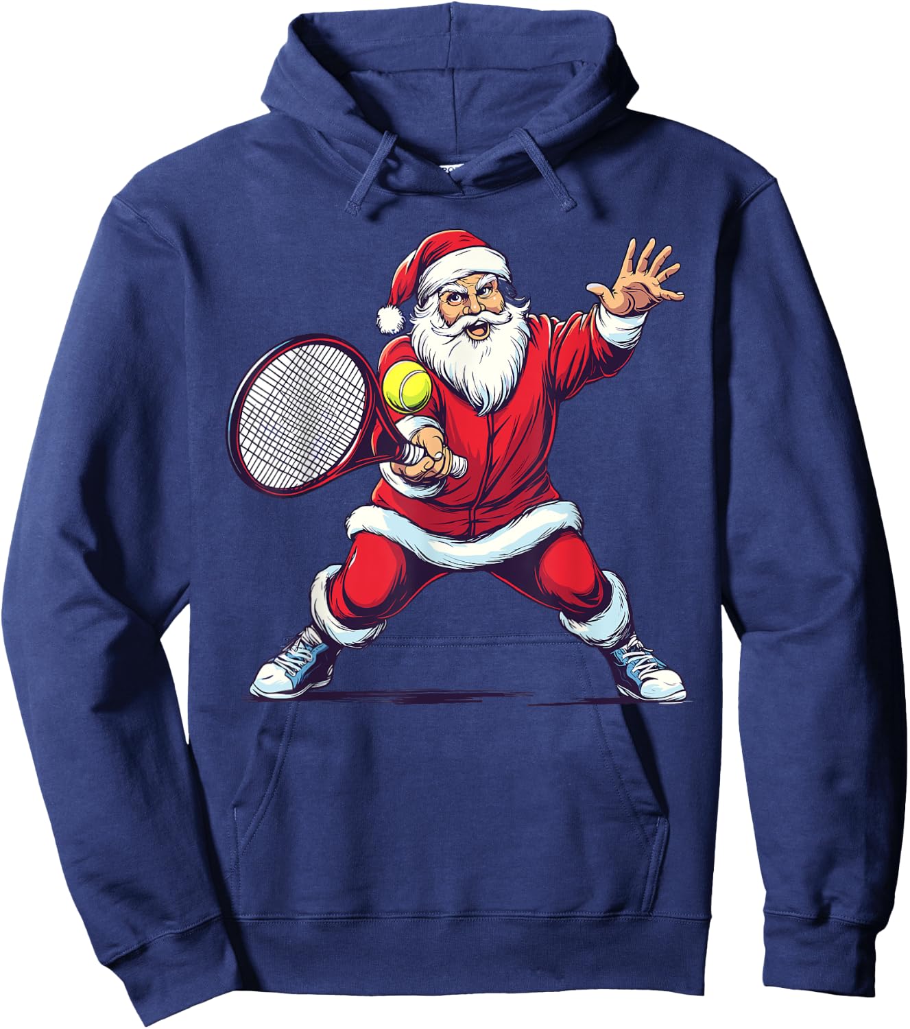 Funny Tennis Player Christmas Pajama Santa Playing Tennis Hoodie - Hoodie | Navy