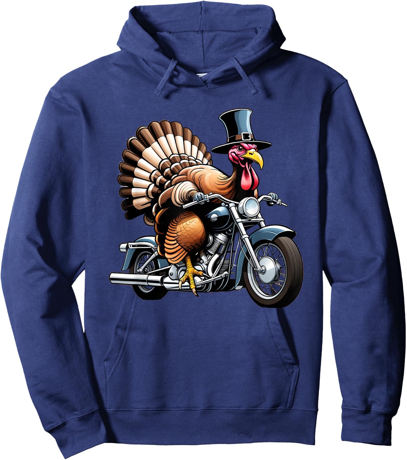 Thanksgiving Turkey on A Motorcycle Hoodie - Hoodie | Navy