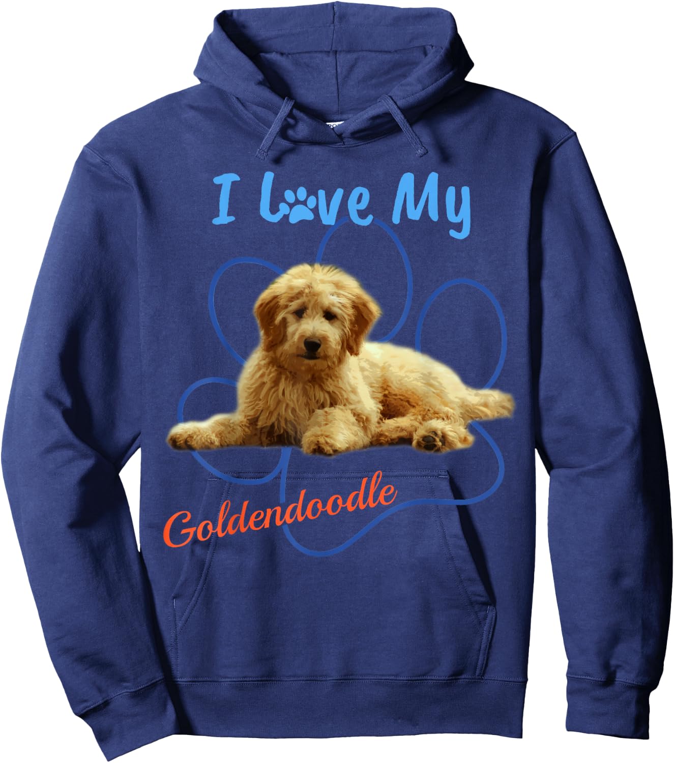 I Love My Goldendoodle Best Dog Lover Paw Print ! Women Girls Kids Hoodie - Hoodie | Navy