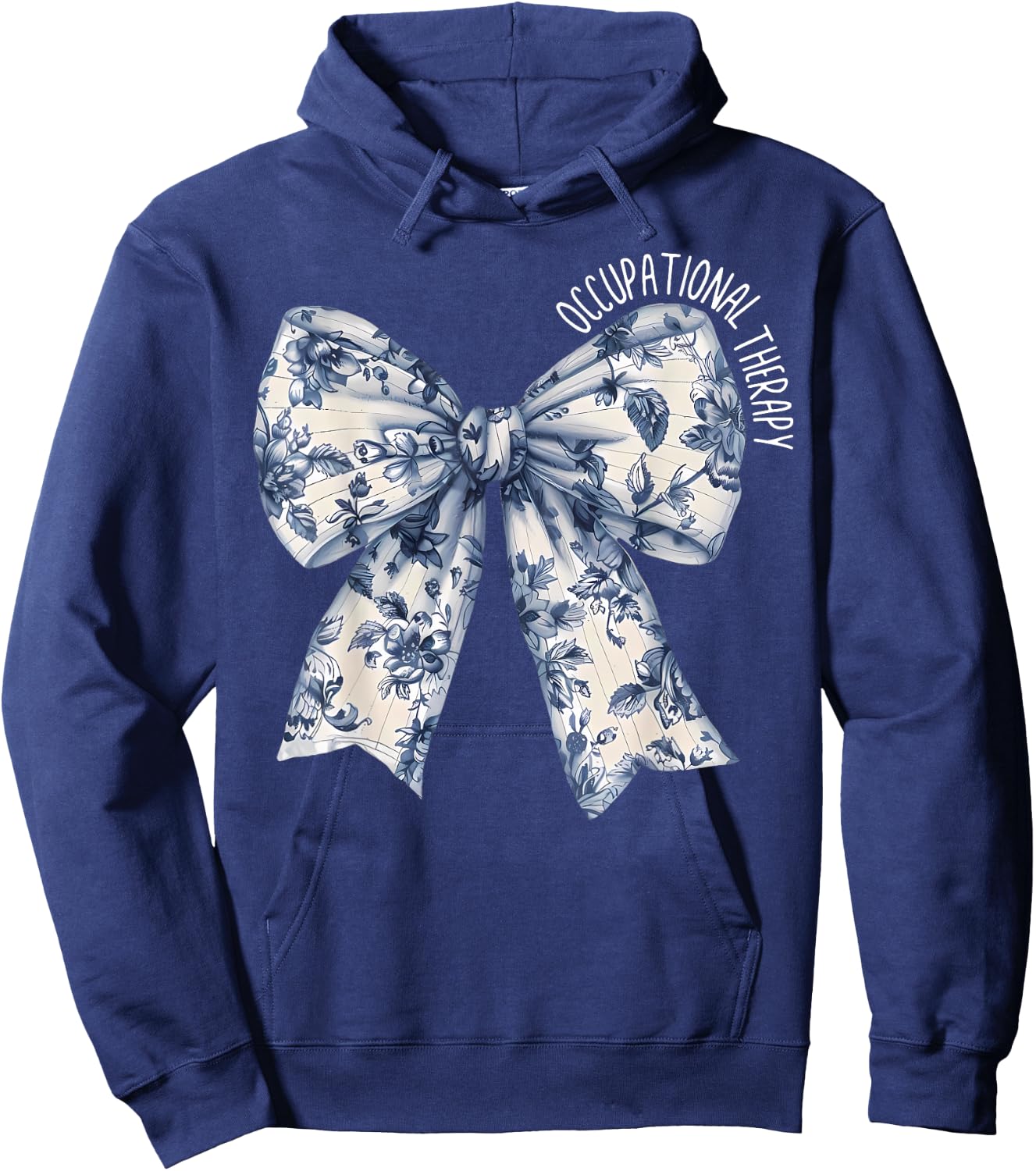 Blue Coquette Bow Floral Occupational Therapy OT Therapist Hoodie - Hoodie | Navy