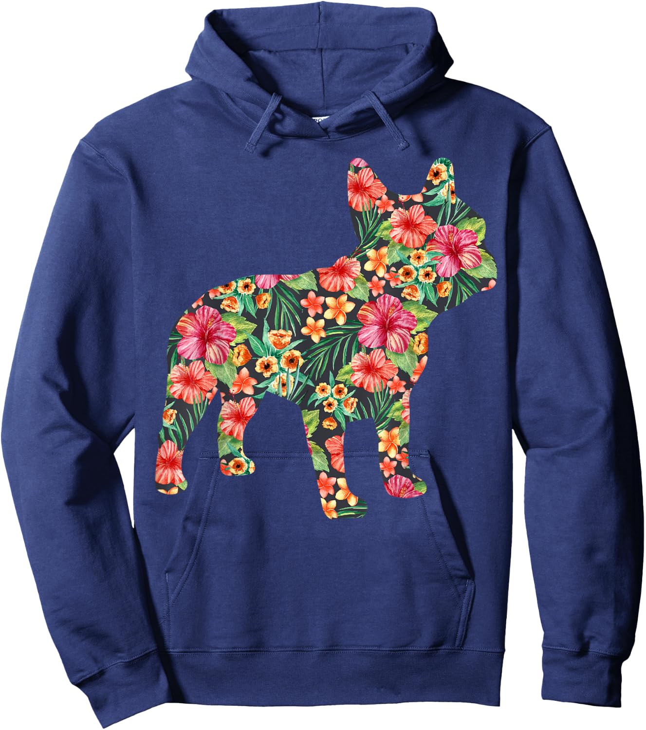 French Bulldog Flower T shirt Floral Frenchie Dog Silhouette Hoodie - Hoodie | Navy