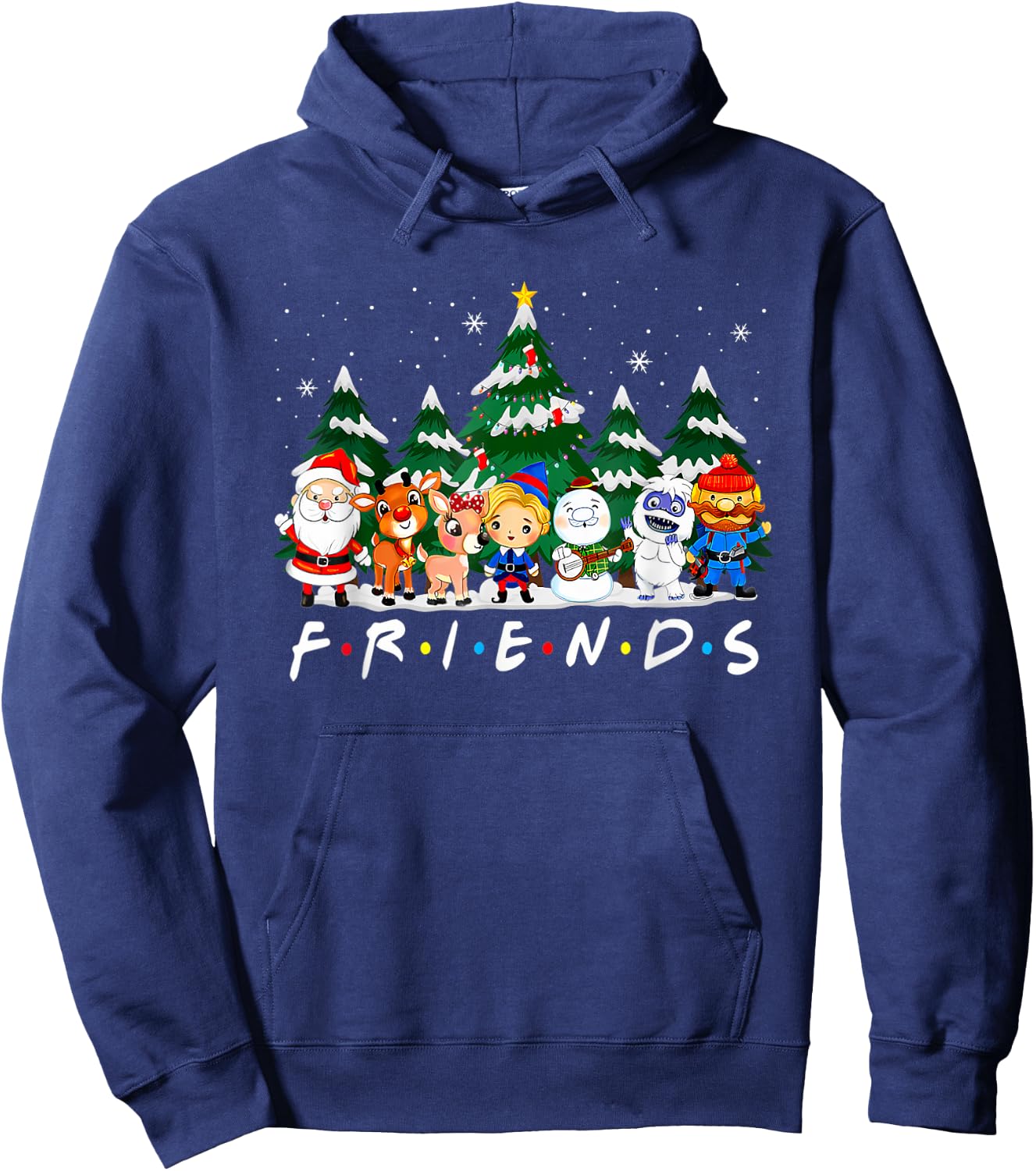 Christmas Friends Santa Rudolph Snowman Xmas Family Pajamas Hoodie - Hoodie | Navy
