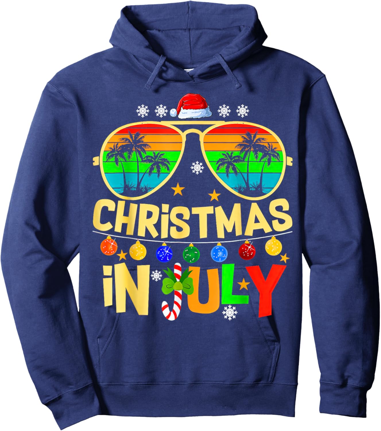Santa Claus Sunglasses Beach Christmas in July Hoodie - Hoodie | Navy