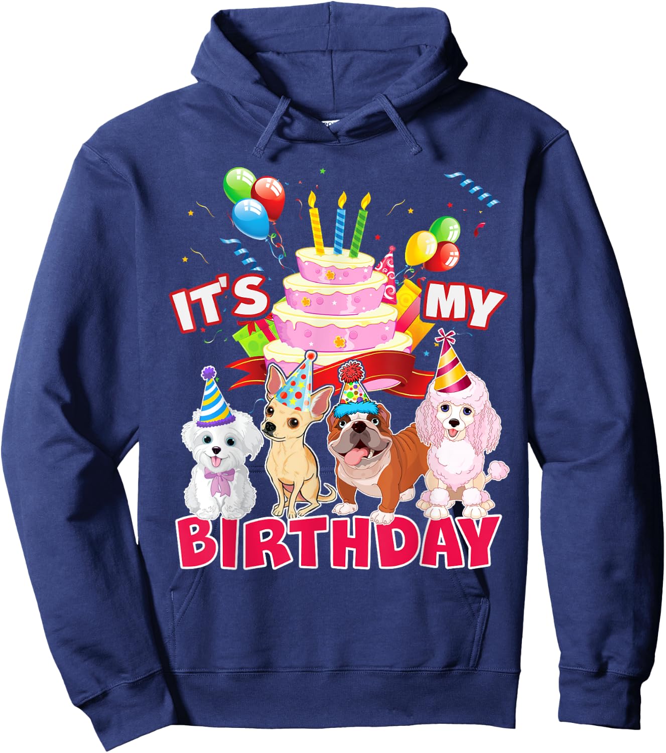 Cute It's My Birthday Dog and Puppy Theme Party Day Costume Men Women Girls Kids Hoodie - Hoodie | Navy