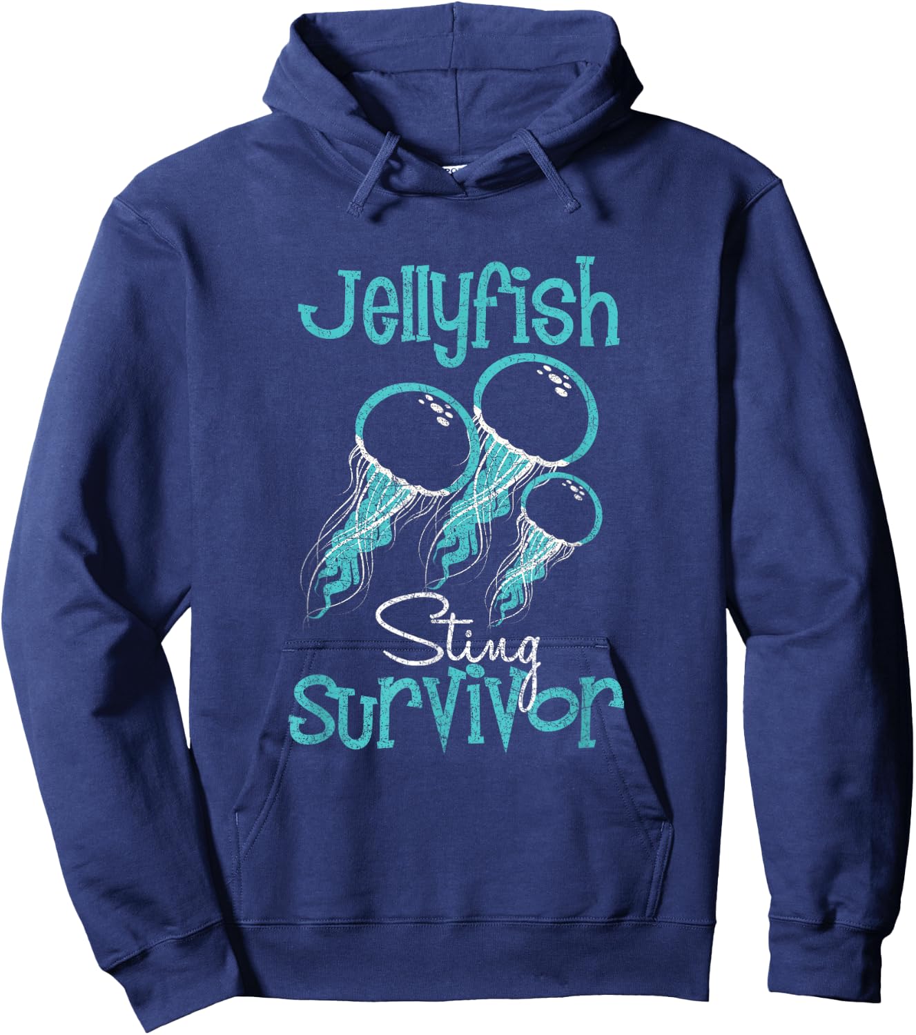 Jelly Fish Sting Survivor Distressed Fun Novelty T Shirt Hoodie - Hoodie | Navy