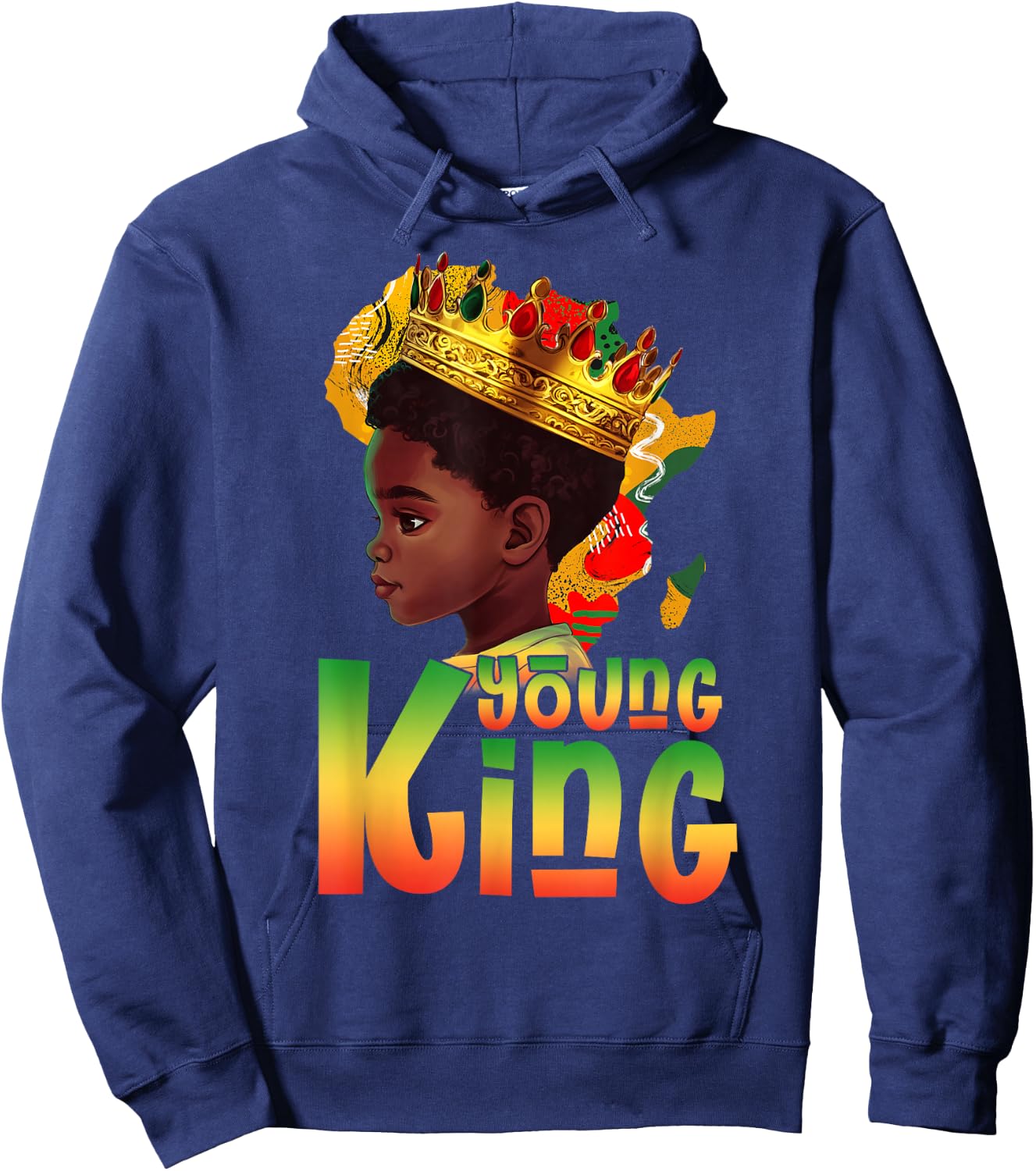 Black Young King Black History Month Kids Afro Boys Men Hoodie - Hoodie | Navy