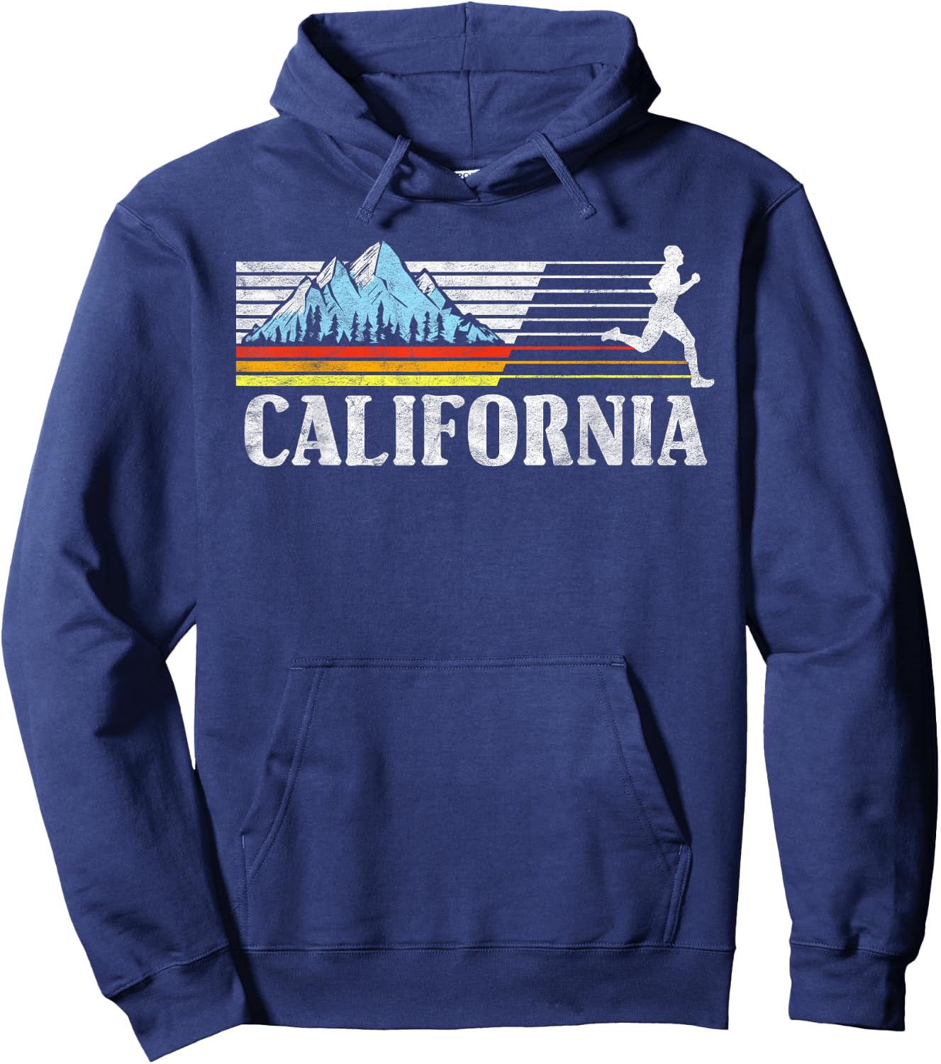 California Trail Running Retro Mountains 80s Graphic Hoodie - Hoodie | Navy