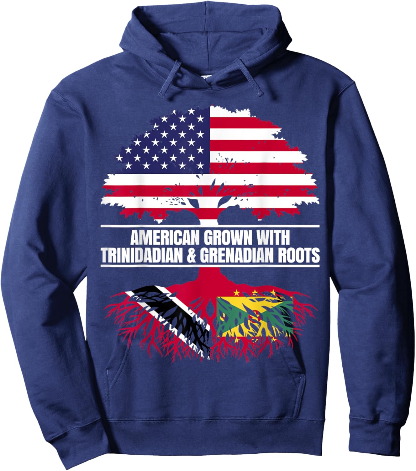 American Grown with Flag Heritage Trinidadian Grenada Roots Hoodie - Hoodie | Navy