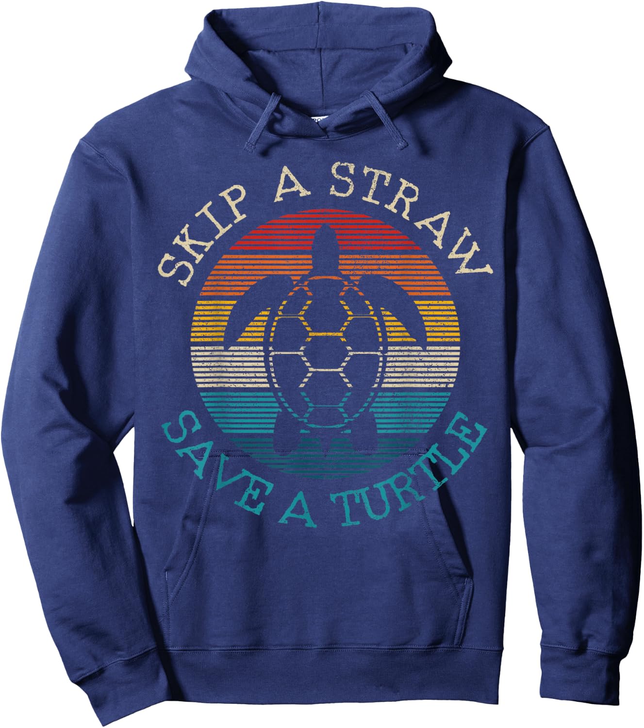 Turtle - Skip A Straw Save A Turtle Nature Conservation Vintage Hoodie - Hoodie | Navy