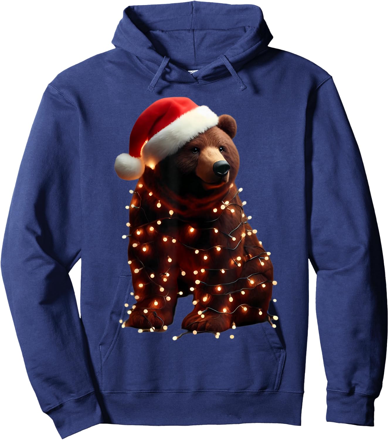 Bear With Santa Hat And Christmas Lights Xmas Brown Bears Hoodie - Hoodie | Navy