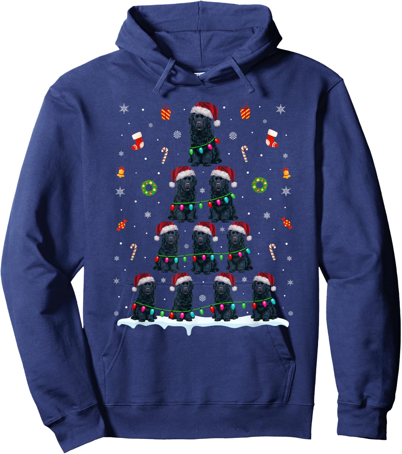 Newfoundland Dog Christmas Tree Lights Women Dog Hoodie - Hoodie | Navy