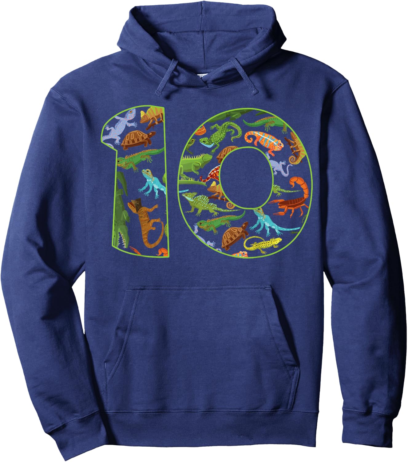 Cool 10 Reptile Theme 10th Birthday Party 10 Years Old Hoodie - Hoodie | Navy