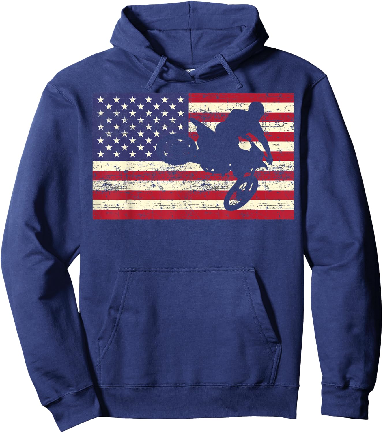Dirt Bike American Flag | Motocross Enduro Shirt Hoodie - Hoodie | Navy