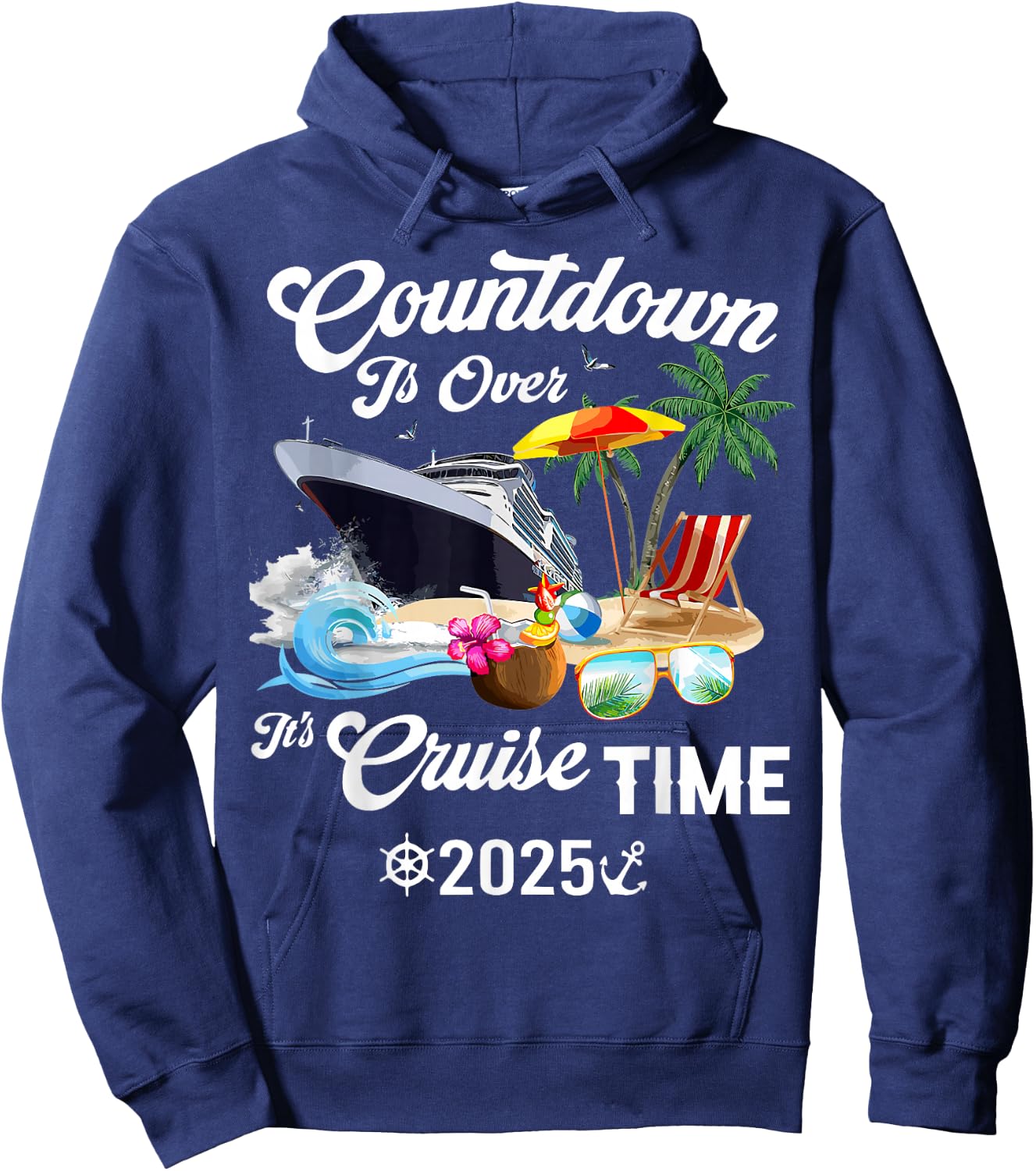 Countdown Is Over It's Cruise Time 2025 Black Modern Classic Hoodie - Hoodie | Navy