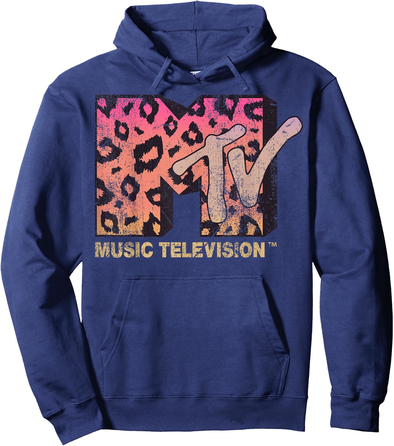 MTV Leopard Print Gradient Logo Small Hoodie - Hoodie | Navy