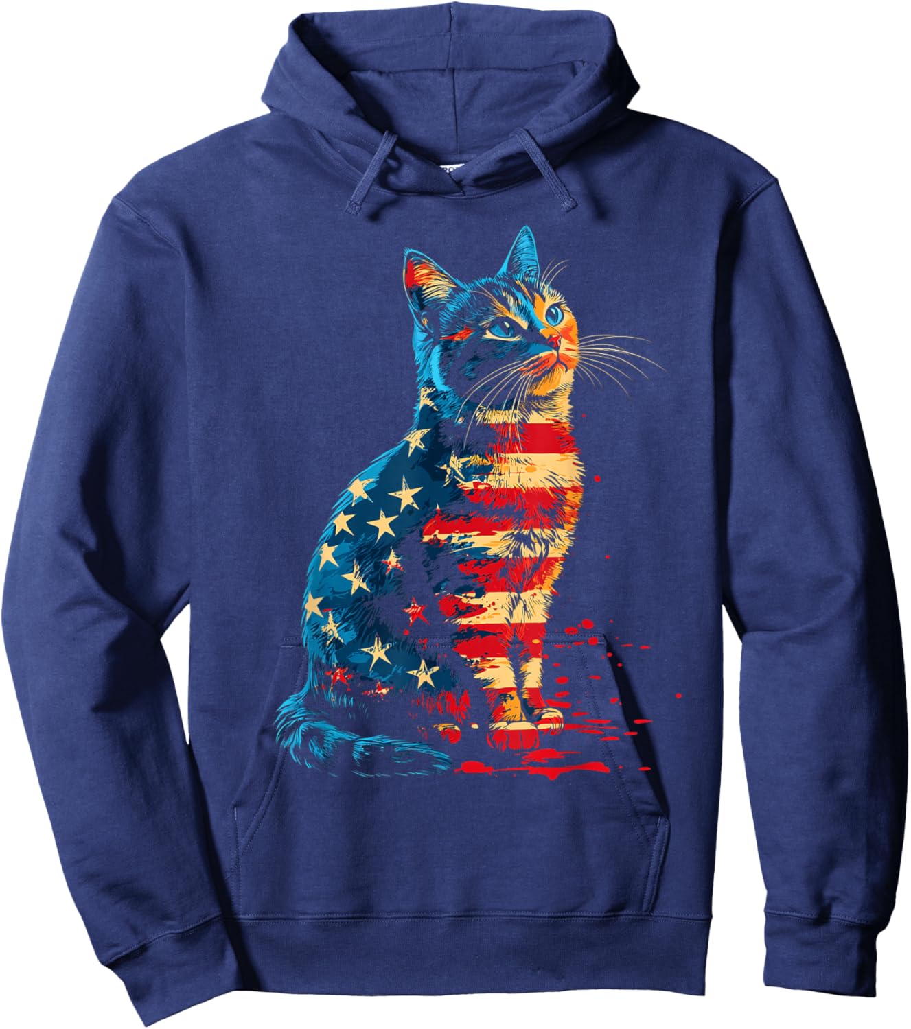 Patriotic Cat American Flag Buffalo 4th Of July Cat Lover Hoodie - Hoodie | Navy