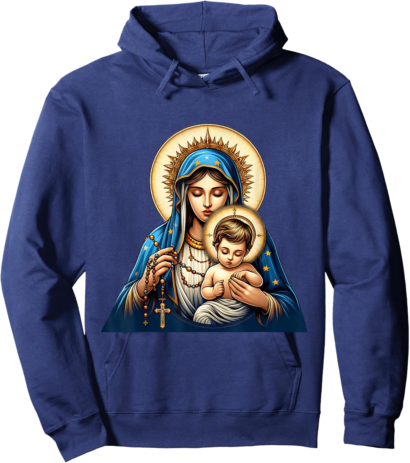 Holy Rosary Virgin Mary Baby Jesus Catholic Rosary Mysteries Hoodie - Hoodie | Navy