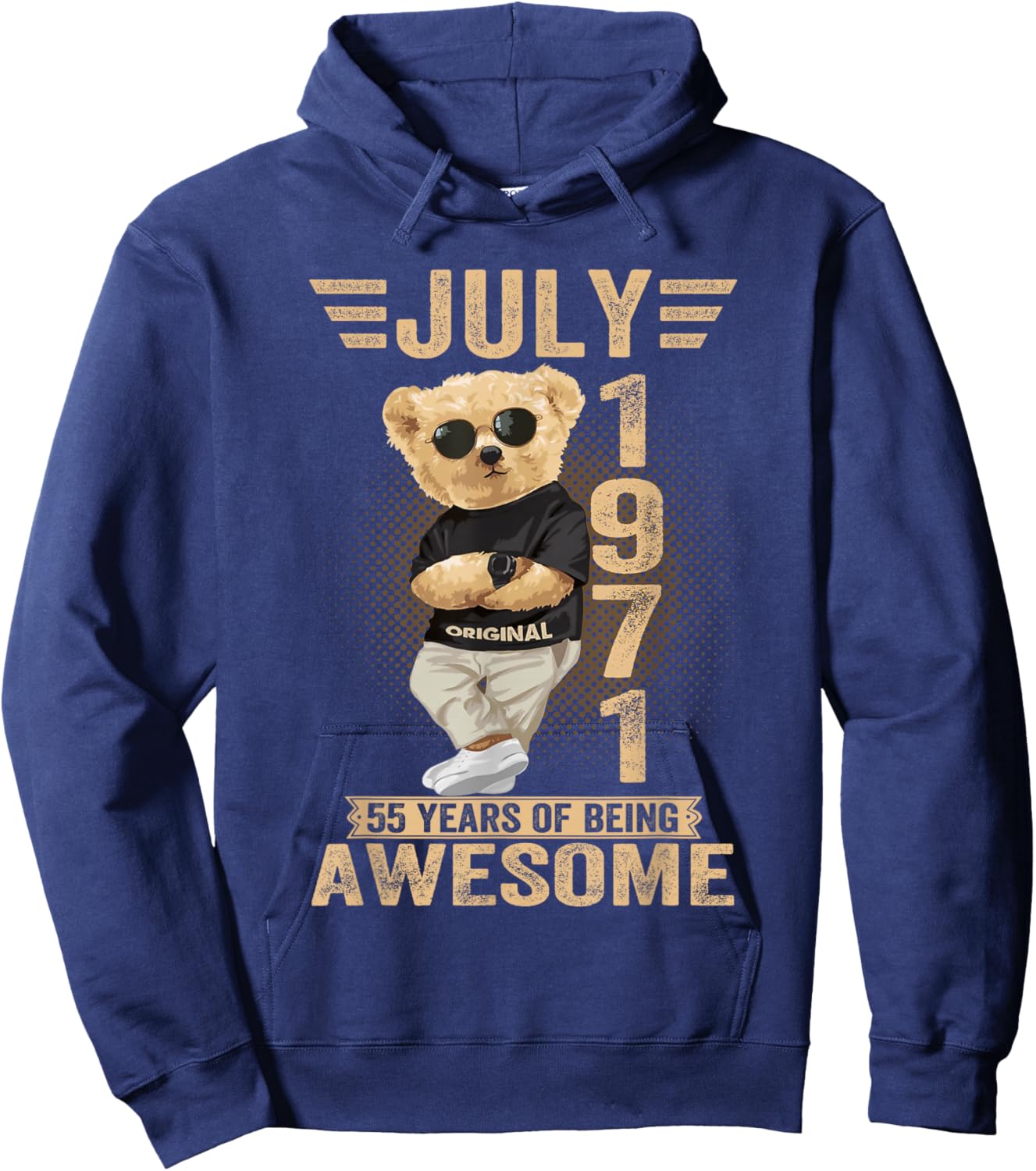 July 55th Birthday Men Women 1971 Awesome Teddy Bear Hoodie - Hoodie | Navy
