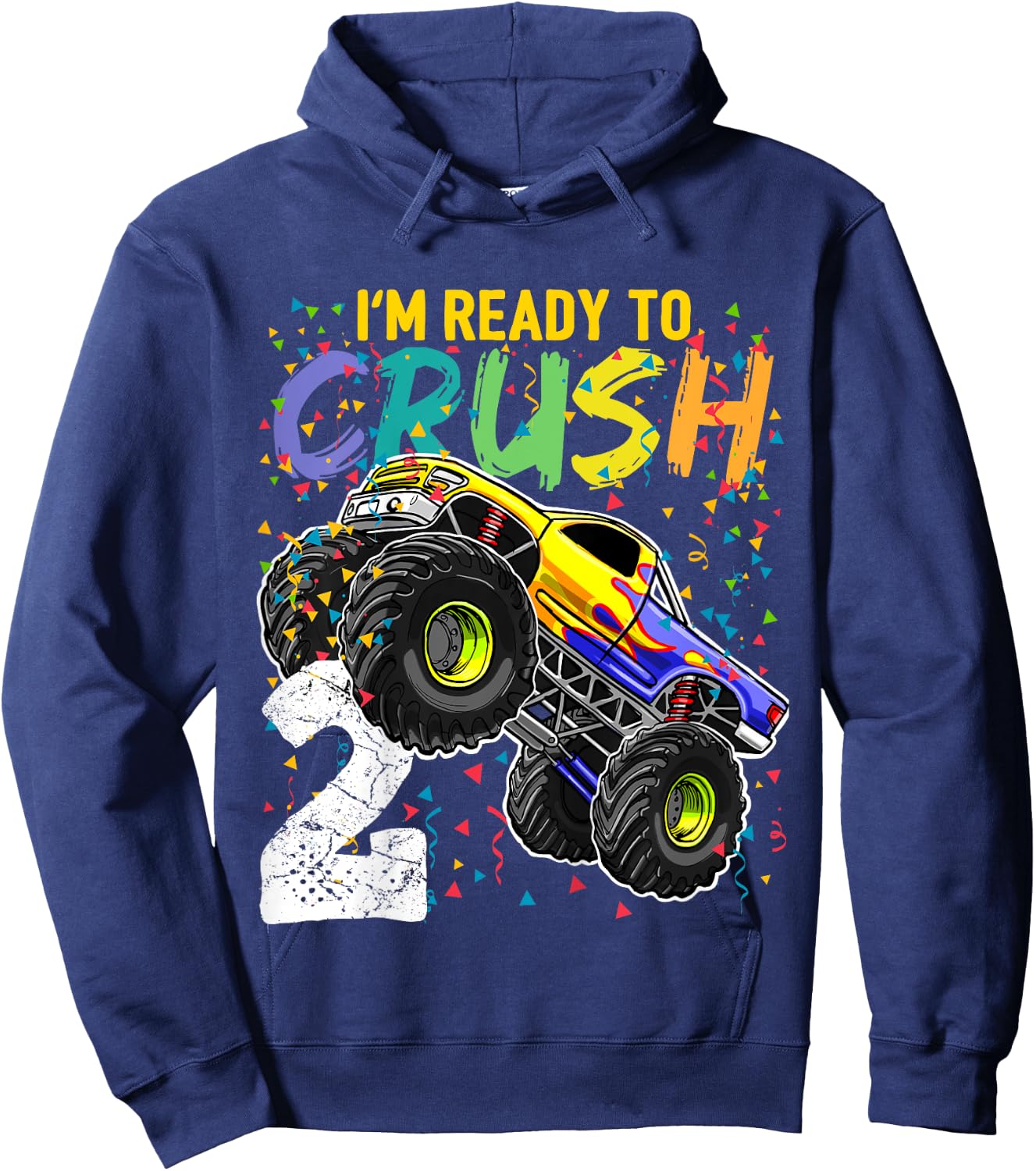 Kids Im Ready to Crush 2 Monster Truck 2nd Birthday Shirt Boys Hoodie - Hoodie | Navy