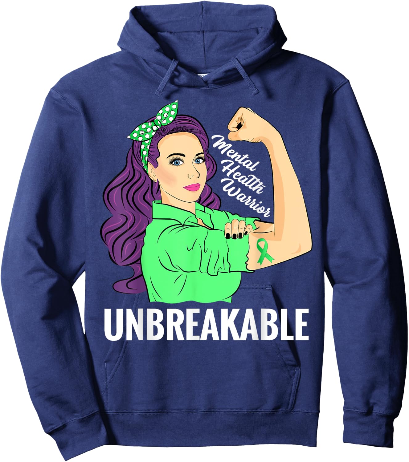 Mental Health Illness Awareness Warrior Unbreakable Hoodie - Hoodie | Navy