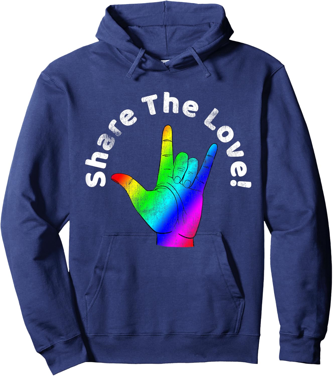 Share The Love Sign Language Rainbow Vintage Hoodie - Hoodie | Navy