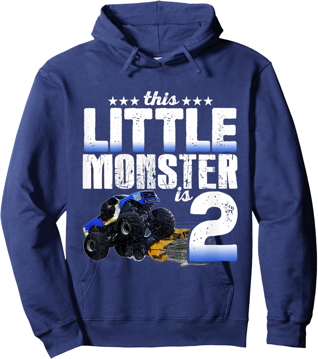 2 Years Old Little Monster Truck Shirt 2nd Birthday Gift Hoodie - Hoodie | Navy