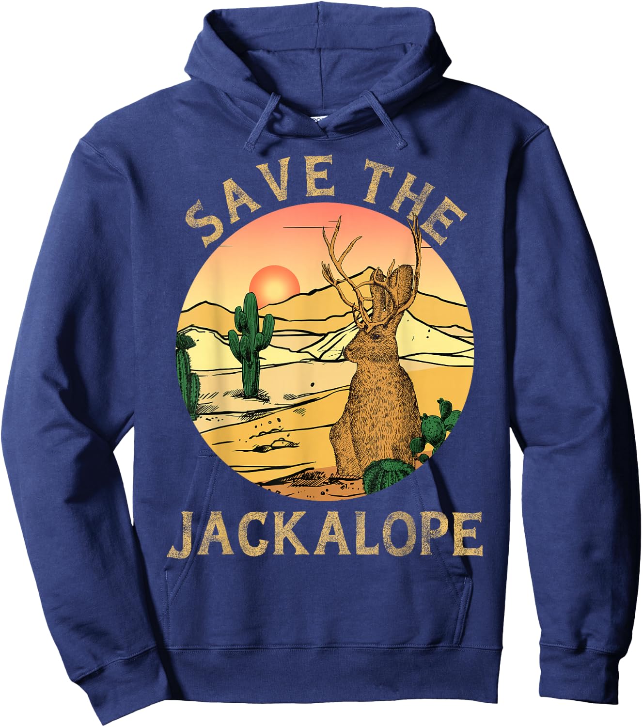 Jackrabbit Desert Cactus Mountain vintage save the Jackalope Hoodie - Hoodie | Navy