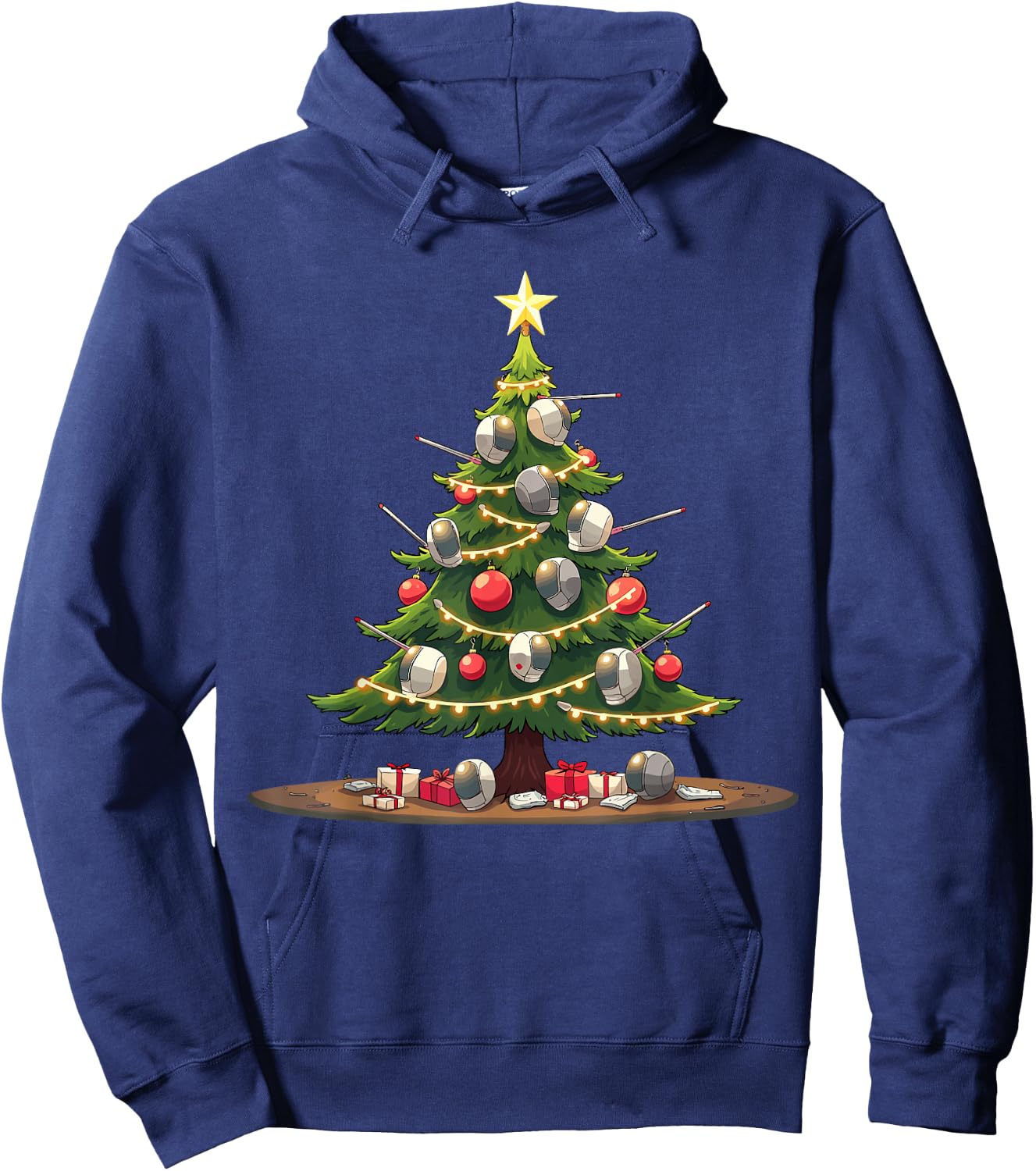 Fencing Christmas Tree Funny Sports Lover for Fencers Fans Hoodie - Hoodie | Navy