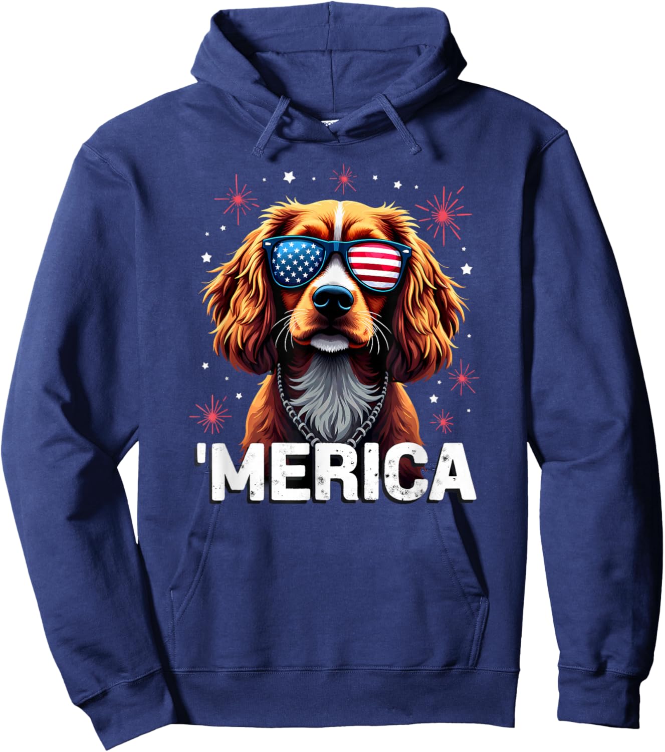 US Flag Cavalier King Charles Sunglasses Merica Hoodie - Hoodie | Navy