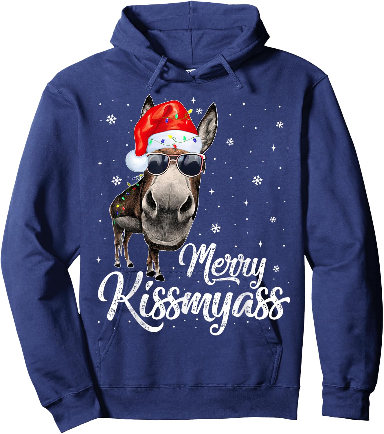 Merry Kissmyass Donkey Sarcastic Xmas Funny Pajama Christmas Hoodie - Hoodie | Navy