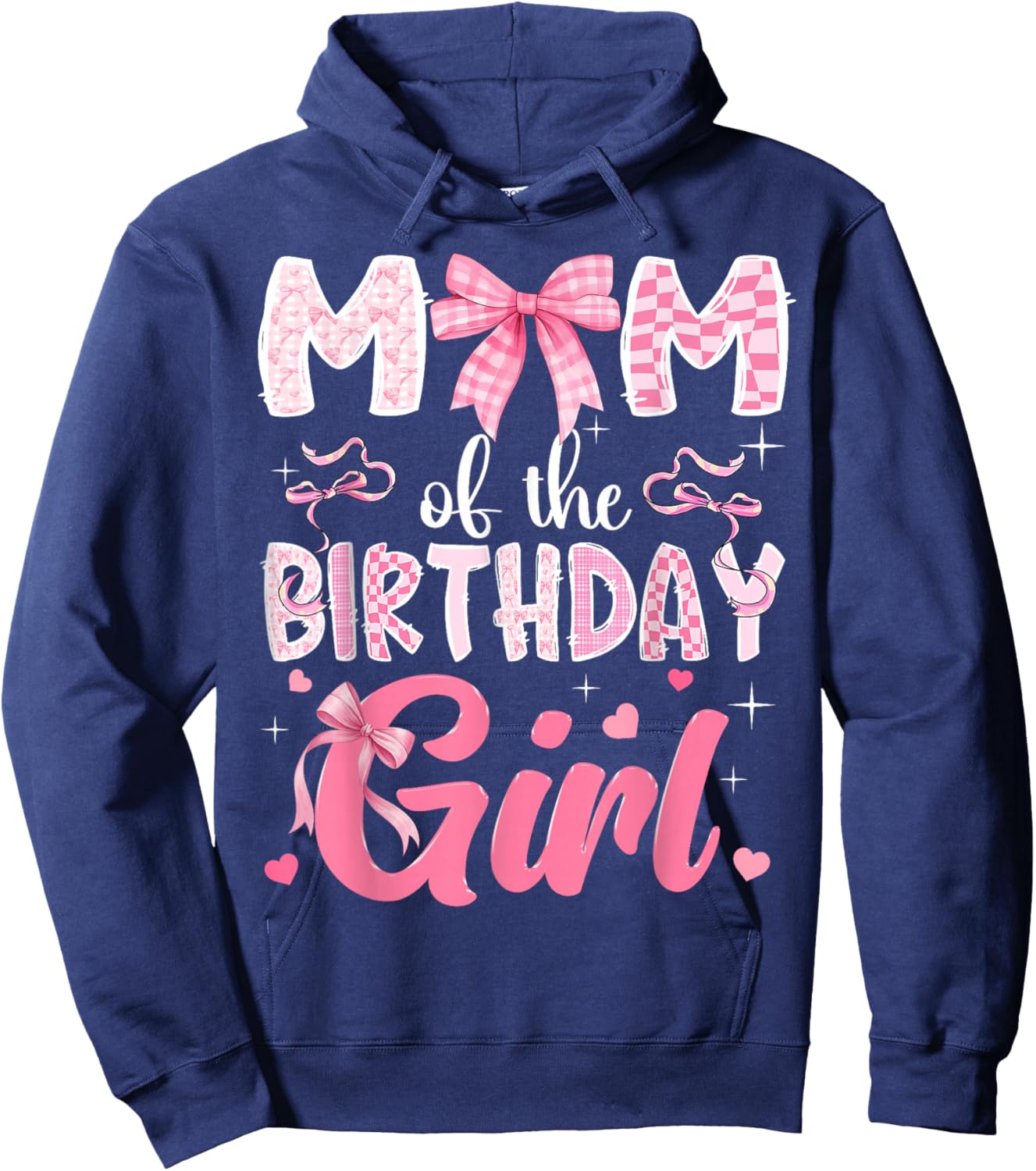 Mom of The Birthday Girl Pink Coquette Bow Family Hoodie - Hoodie | Navy