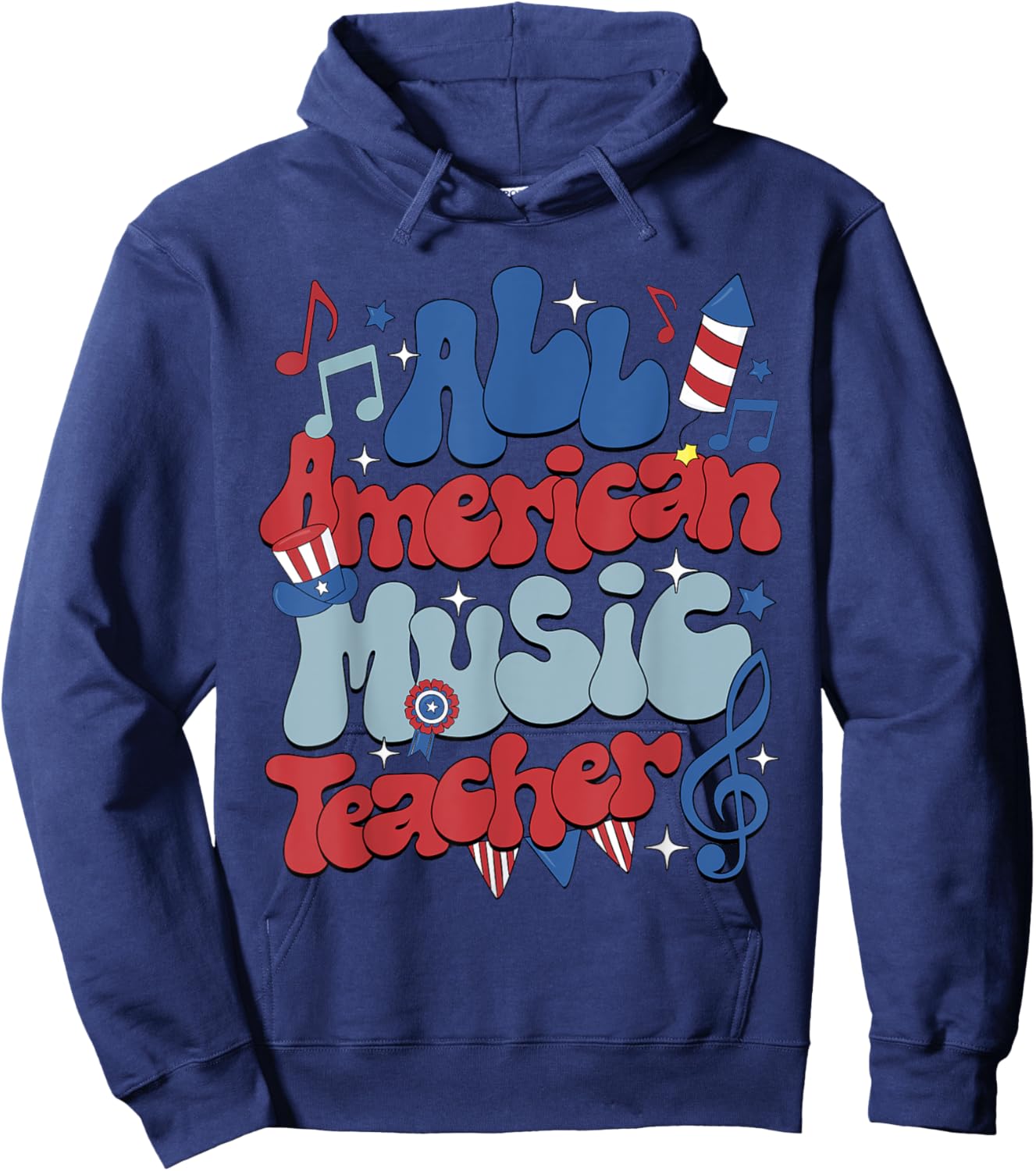 Retro All American Music Teacher Independence Day Hoodie - Hoodie | Navy
