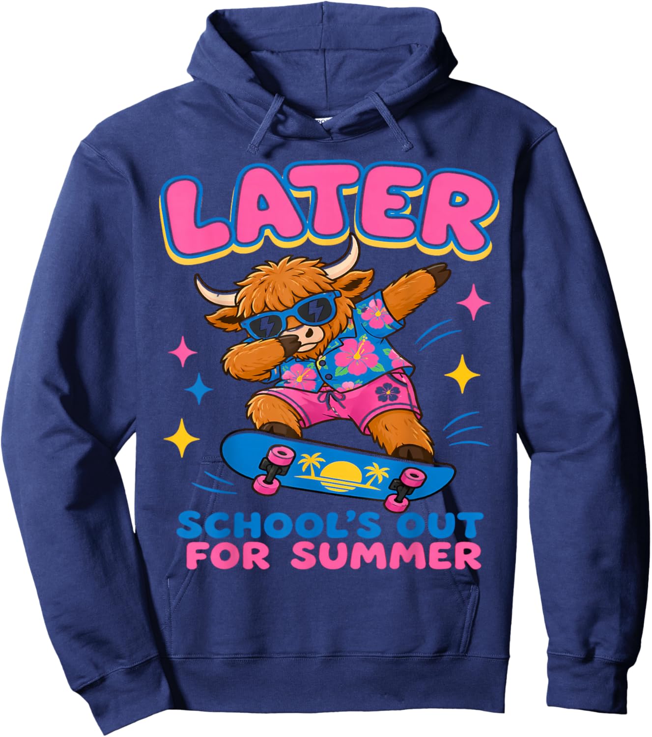 Highland Cow School's Out for Summer Teacher Students Hoodie - Hoodie | Navy